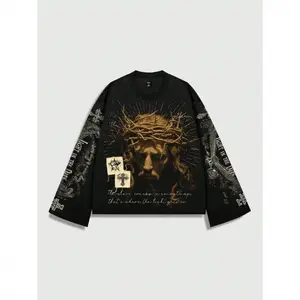 Men's Jesus Graphic Print Pullover Sweatshirt, Casual For Spring And Summer