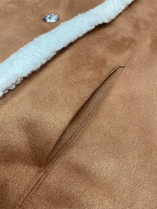 Aswulk Women's western denim retro lambskin patchwork warm suede jacket with pockets