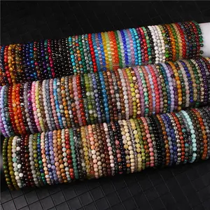 Natural Stone Beads 6MM Bracelets 7.5 Inches Elastic String Handmade Gemstone Wrist Bracelets for Men Women Round Beads Anniversary Birthday Gift