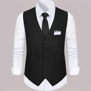 Men's Formal Suit Vest Set, Slim Fit Waistcoat with Tie & Pocket Square, 3 Pockets Design for Business & Dress Occasions