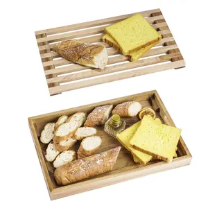 Wood Bread Board With Slicer  Crumb Tray And Holder - Serving For Kitchen Color Combination Design Cake Bagels 9.53" Wide X 1.46" Tall
