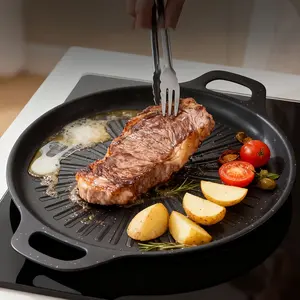 Non-Stick BBQ Baking Tray, Sturdy Lightweight Compact Kitchen Bakeware with Oil Drain Grooves, Dual Handles, Even Heat Grill Pan for Indoor Induction Cooktops, Stoves, Portable Outdoor Camping Use, Stove
