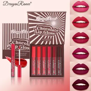 6-Piece Lipstick Gloss Set, Velvet Matte Long-Lasting, Women's Makeup Box, Versatile Daily Use, Ideal Gift, Chocolate Latte Style, Lipgloss