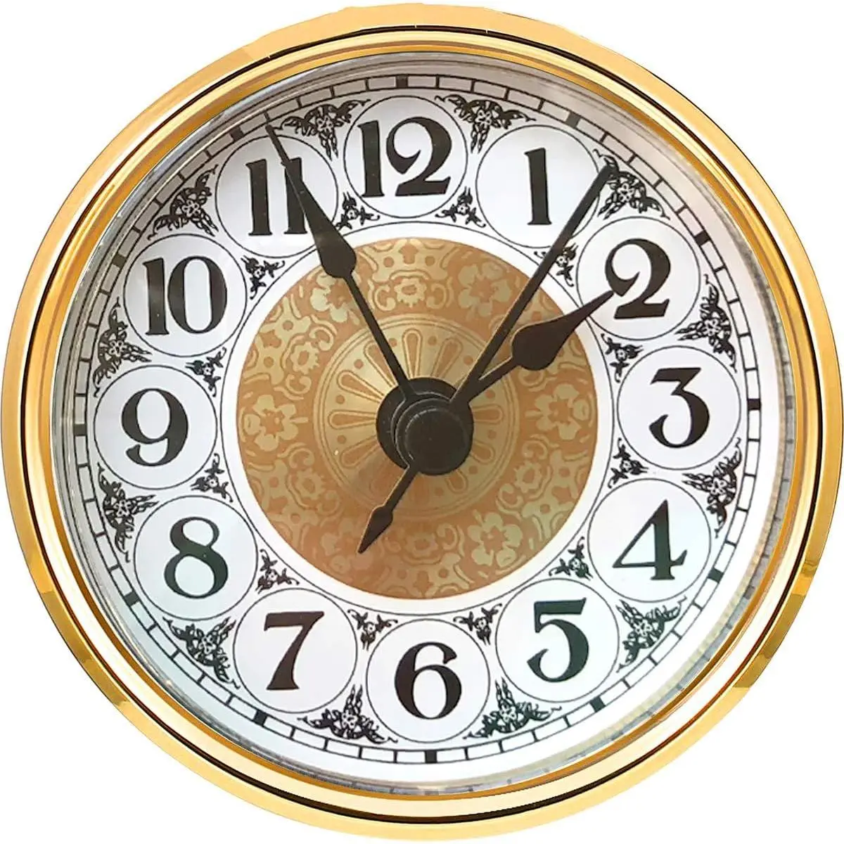 Mini Quartz Clock Insert 2.8 Inch (70 mm) Round Quartz Movement Miniature Clock White Dial  Trim Arabic Numerals, Fit 2.4 Inch (61 mm) Diameter Hole