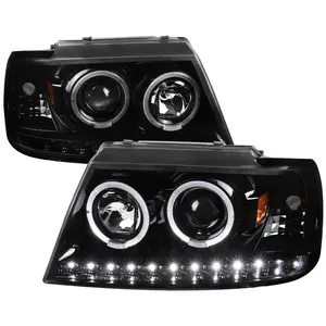 2002-2005 Explorer Dual Halo Projector Headlight Assemblies w/ LED Light Strip (Jet Black Housing/Clear Lens)