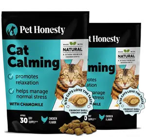 Pet Honesty Dual Texture Calming Treats Supplement for Cats 2 Pack (60 Day Supply), Anxiety Relief Calming Care with Chamomile, Thiamine & L-Theanine - Chicken