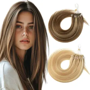 Micro Loop Hair Extensions Human Hair Thick Hair  Easy Install At Home for Women Machine Remy 30g/pack 12Inch 20Inch Fishing Line Hair Extension