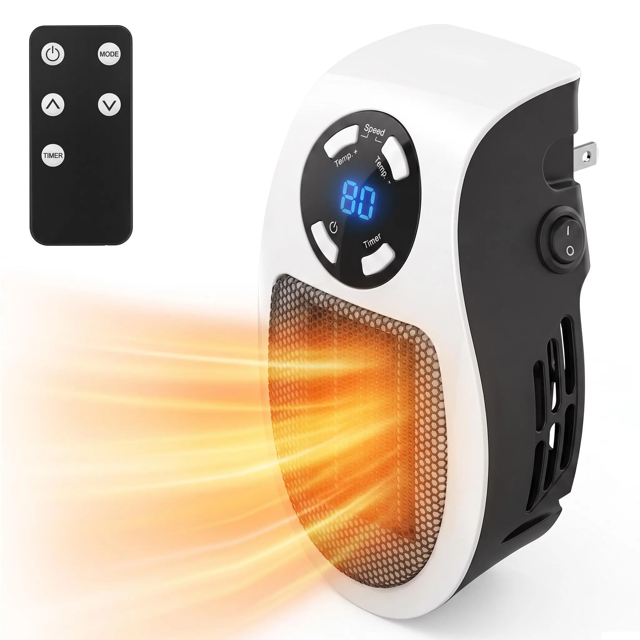 450W Plug in Wall Outlet Space Heater, Portable Electric Heater with Remote, Digital Display Thermostat, Timer & Overheat Protection, Quiet PTC Heater for Bedroom Office