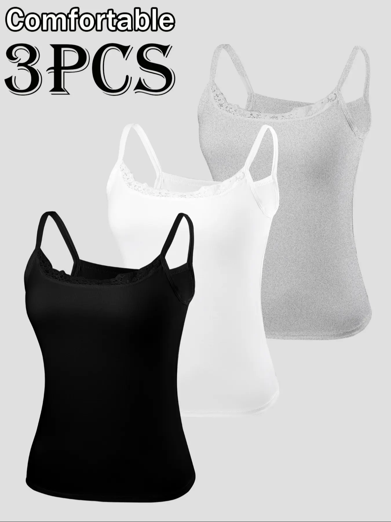 🔥Women's Seamless Lace-Trimmed Camisoles, Spaghetti Strap, Slimming, Breathable, Casual Fashion Sleeveless, Casual Chic Sleeveless, Multi-Color Set, Ideal for Layering or Daily Wear, Essential for Women's Wardrobe!