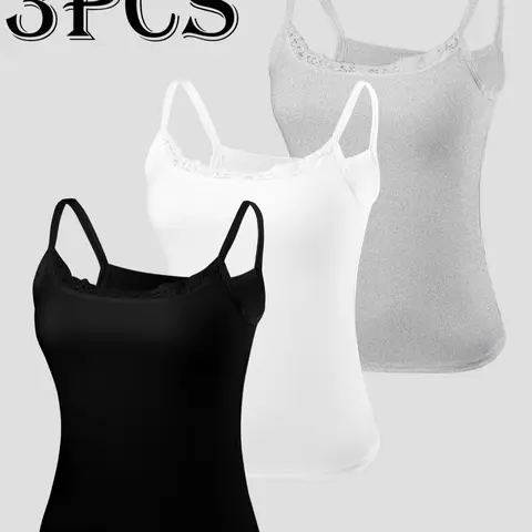 🔥Women's Seamless Lace-Trimmed Camisole Tops, Spaghetti Strap, Slimming, Breathable, Casual Fashion Sleeveless, Casual Chic Sleeveless, Multi-Color Set, Sleeveless Summer Top, Ideal for Layering or Daily Wear, Essential for Women's Wardrobe!