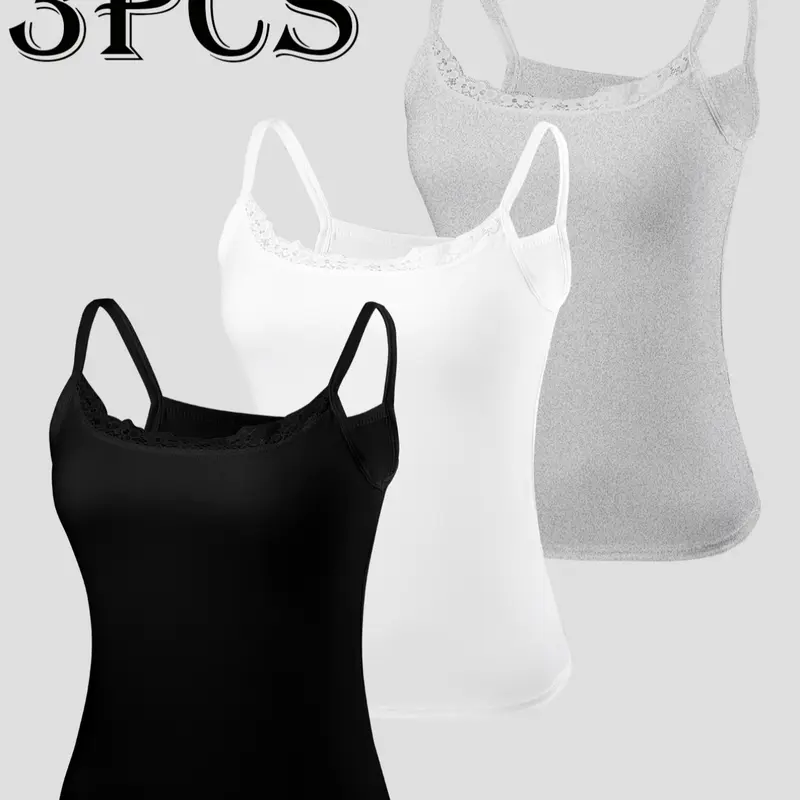 🔥Women's Seamless Lace-Trimmed Camisole Tops, Spaghetti Strap, Slimming, Breathable, Casual Fashion Sleeveless, Casual Chic Sleeveless, Multi-Color Set, Sleeveless Summer Top, Ideal for Layering or Daily Wear, Essential for Women's Wardrobe!