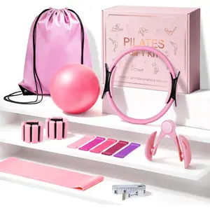 -in-  Workout Kit for Women-Pilates Kit with Ankle Weights, Magic Circle 12 inch, Resistance Bands, Mini Pilates Ball, Carry Bag - Beginner Pilates  Set for Mother's Day, Birthday