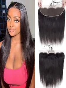 13x4 Real Human Hair Lace Frontal, 150% Density, Natural Black, Straight Hair Extension Piece—Premium Grade Human Hair, Suitable for All Women (12–18 Inches)