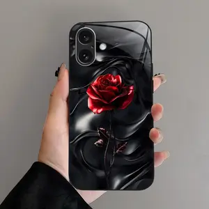 Dark Romance Illusion Metallic Rose Art Phone Case | White Light Glass Smooth 2D Flat Cover | for [iPhone & Samsung]  952