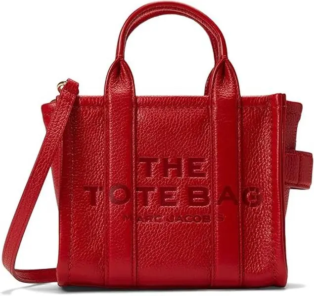 Marc Jacobs The Leather Crossbody Tote Bag - True Red H053L01RE22-617, Adjustable Strap, Chunky Zip, Debossed Logo, Full Grain Leather, Mini Icon
