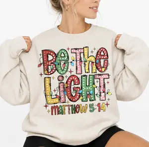 Be The Light Matthew 5:14 Christmas Sweatshirt, Girly Christmas Lights Graphic Design Unisex Tee