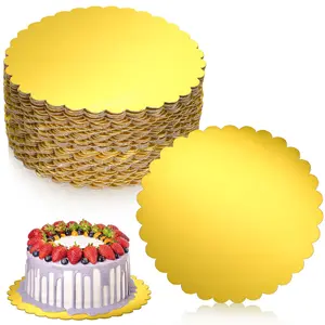 50 Pack 10 Inch Gold Cake Boards Round Disposable Cake Circle Base Board Valentine's Day Cake Cardboard Rounds Scallop Edge Grease Proof Coated Plate for Wedding Christmas Birthday