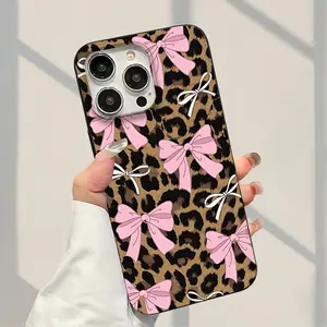 This innovative phone case features a fashionable leopard print and bowknot design that is highly popular. It is a classic large-hole matte TPU soft protective case compatible with various iPhone models including 7, 8, 11, 12, 13, 14, 15, 16 Pro, 16 Plus,