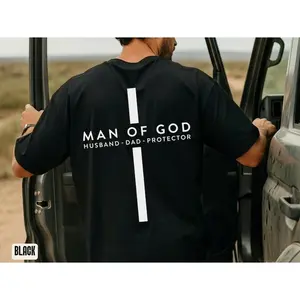 Mens Christian Short-Sleeve Graphic Print Stylish Tee, Menswear for Man of God - Husband Dad Protector, Fathers Day Cross Sports Top