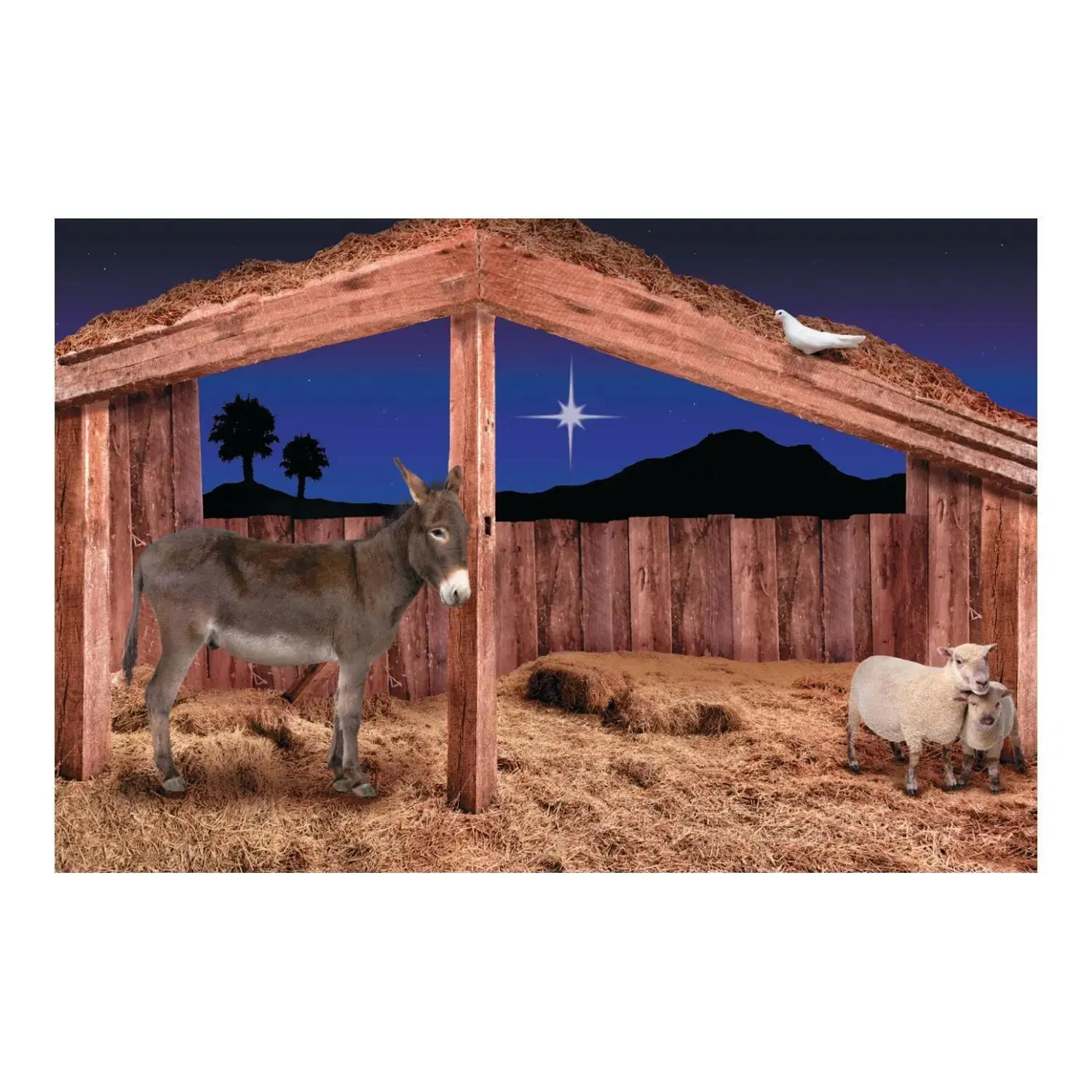 9 Ft. x 6 Ft. Nativity Stable Scene with Animals Plastic Backdrop - 3 Pc.