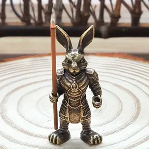 Strong Rabbit Warrior Incense Burner, Mini Antique Brass Rabbit Statue, Meditative Room Decor, Unique Gift for All Occasions, Aroma Blend Scented, Incense Holder