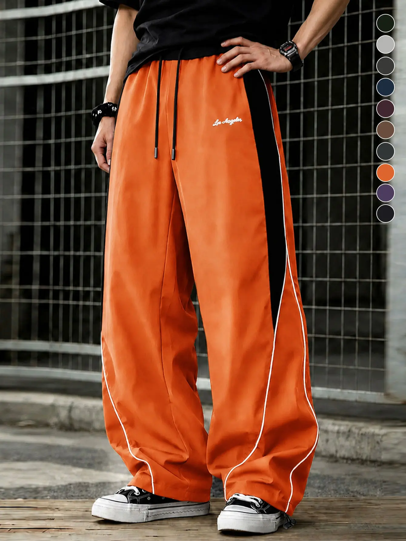 Men’s American vintage striped wide-leg joggers, quick-dry casual jogger sweatpants, loose straight-leg athletic pants, high-street hip-hop style, unisex, versatile men’s cargo pants, high-waisted cuffed running pants