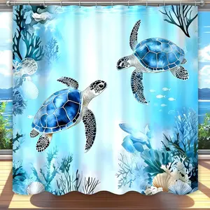 Sea Turtle Ocean Beach Shower Curtain, Tropical Summer Sea Theme Bathroom 72x72 Inch Proof Polyester Insulated Home Decor