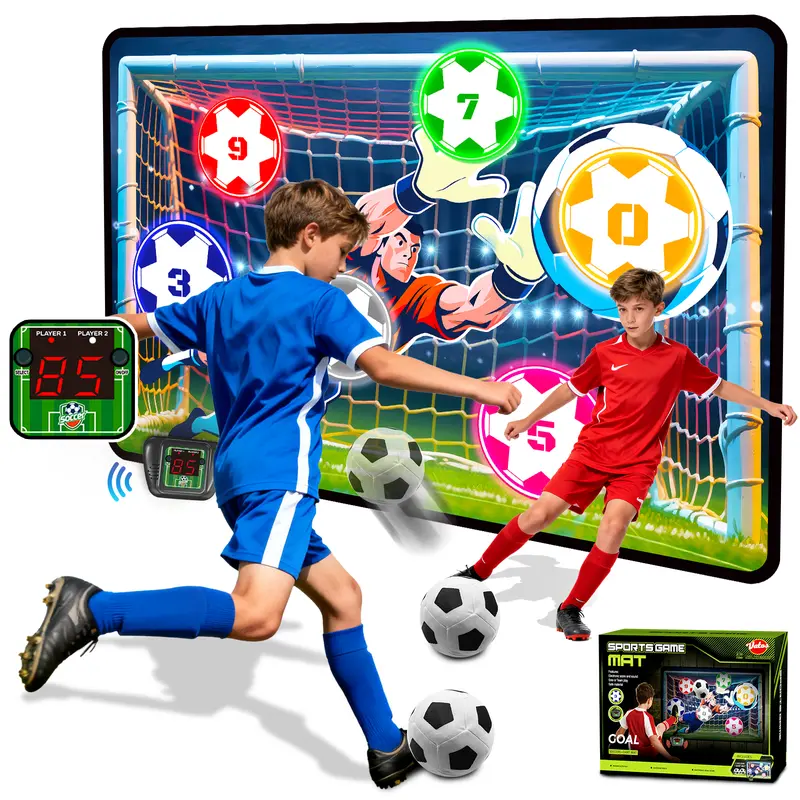 VATOS Electronic Scoring Soccer Toy Game Set for Kids, Indoor Outdoor Soccer Training Target with Real-Time Scoring, Solo & 2-Player VS Mode, Fabric Goal and 2 Soft Balls, Christmas Birthday Gift Ages 3+
