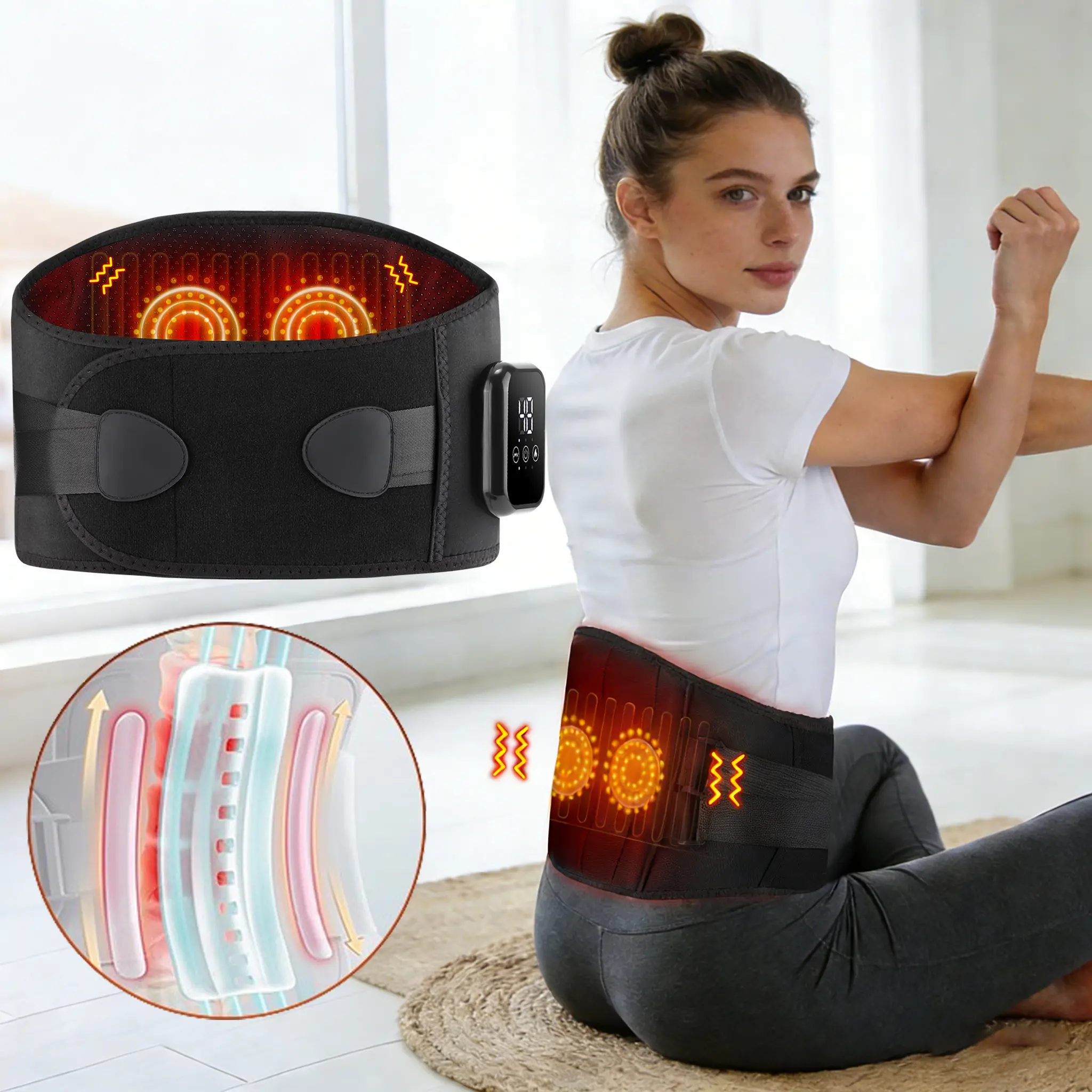 Heating Vibration Waist Massage Belt, 3 Temperature Settings, Back Waist Massager, Period Heaing Pads 15-Minute Automatic Timer - TikTok Shop Heating Vibration Waist Massage Belt, 3 Temperature Settings, Back Waist Massager, Period Heaing Pads 15-Minute Automatic Timer - TikTok Shop