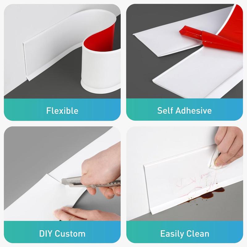 Baseboard Trim,4 Inch(W) x 20 (L) Flexible Baseboard Molding Trim,Self Adhesive Vinyl Baseboard Cove Base, Peel and Stick Wall Base Boards with 1 count Utility ,White