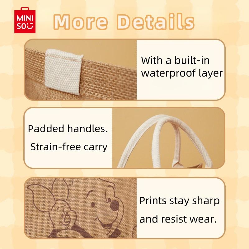 MINISO Disney Winnie The Pooh Series Large-Capacity Jute Tote Bag - Printed Shoulder Shopper, Versatile Daily Commute Accessory For Women Holiday & Holiday Haul