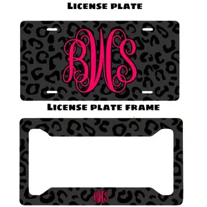 Black Leopard Custom Monogram License Plate & Frame – Stylish Car Accessories Set for Hunters & Outdoor Lovers, Truck Car Tags, Gifts for Him, Tag for Car, Car Accessories