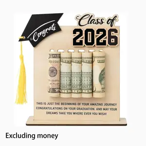 2026 Graduation Wooden Desktop Money Clip, Elegant Wooden Wallet Frame Desk Ornament, Graduation Party Decor Gift for Graduates