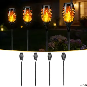 4PCS Solar Flame Torch Lawn Lights, Outdoor Waterproof Simulated Torch Lamps, Decorative Landscape Lights for Courtyard, Garden, Homestay and Beach