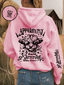 Autumn Winter Cartoon Bull Head Print Loose Fit Sweatshirt Hoodie, Soft Skin-Friendly Fabric, Youthful Vibrant Design, Daily Commute Casual Versatile Style, Aesthetic Everyday