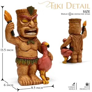 13-in Solar-Powered Resin Hawaiian Theme Totem Pole Statue with Touch Sensor, Solar Outdoor Lights, Tiki Bar & Garden Decor, Christmas Gift