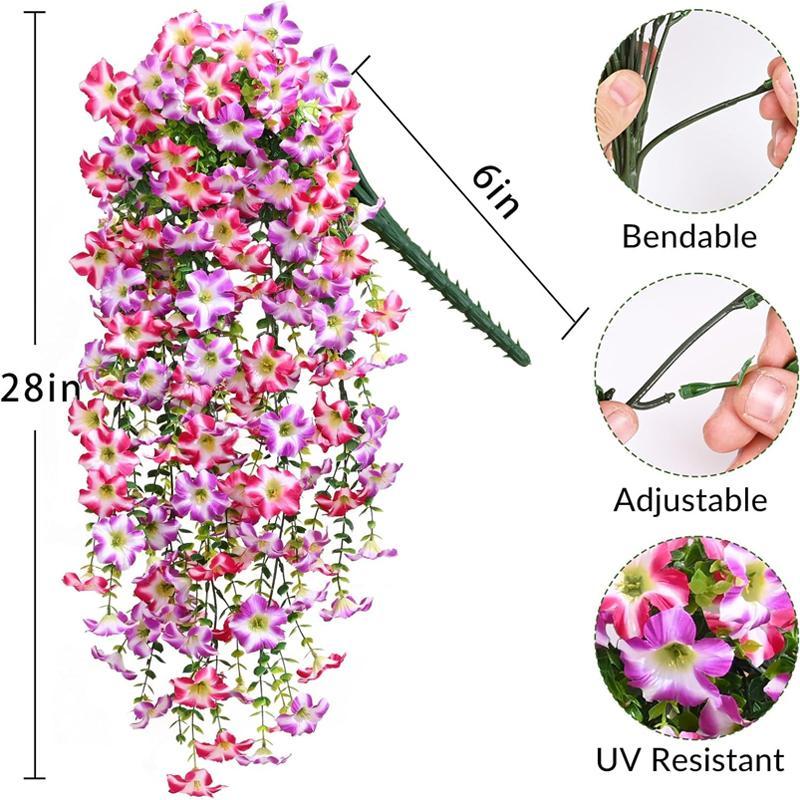 Outdoor simulation violet flowers, 2/4-piece set of UV-resistant fake hanging plants, silk long hanging vines for spring outdoor potted plants, porch and garden decor, suitable for Mother's Day, Thanksgiving, Christmas, wedding decorations and more.