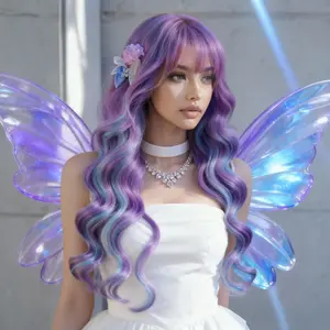 WOOLOOK HAIR Rainbow Color 24inch Fashion Synthetic Wig Heat-Resistant Fiber Curls Bob With Bangs High Quality Ladies Wig