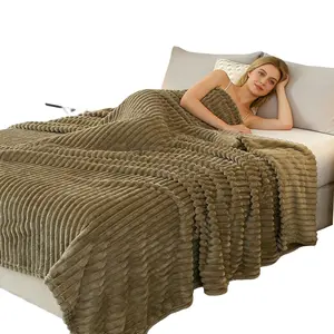 Decorative Striped Plush Blanket, Soft Puffy Warm Multiple Colors Available, Ideal for Bed Sofa Napping Reading TV, Home Decor