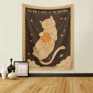 Cute Cartoon Cat Pattern Tapestry, 1 Count Wall Hanging Decor Background Cloth, Wall Decor for Home Living Room Bedroom Dormitory