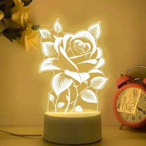 Acrylic Rose Line Night Light, USB Plug-In-Use, Warm Glow, Romantic Desk Decor, Ideal for Flower Lovers, Gift and Display, LED Night Light