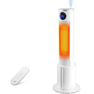 Space Heater with Humidifier - Portable Tower Heater for Indoor Use with 1L Water Tank, Space Heater Large Room, Office, Bedroom, Oscillation, 3 Heating Modes, 12H Timer, Tip-over Protection