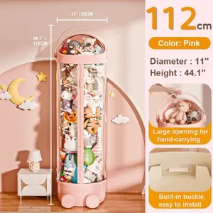 Stuffed Animal Storage Tube - PET Transparent Bucket with Zipper for Kids - Pink - 65cm/97cm/130cm/162cm - Stuffed Animal Organizer & Zoo Storage Box