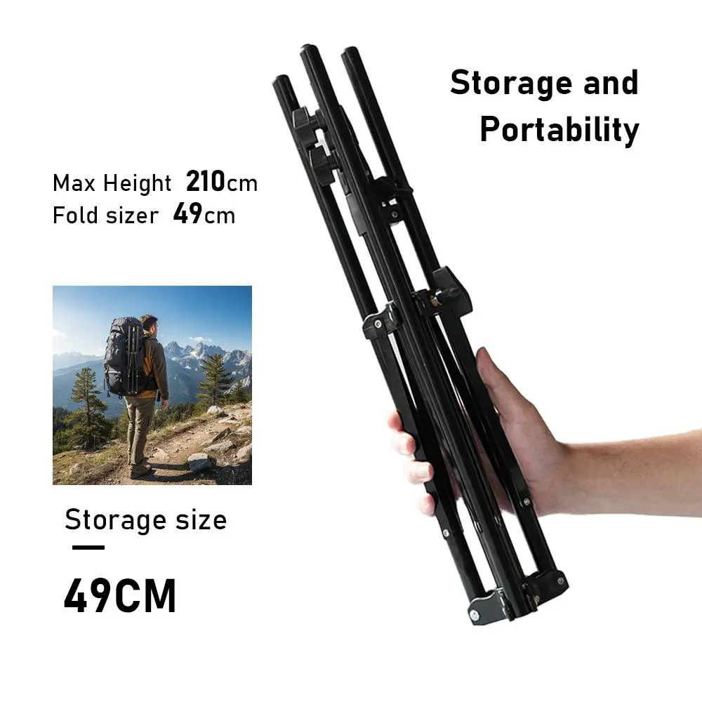 Durable Alloy Portable Foldable Light Stand Tripod, Height Adjust 19.3-82" Max Ht, Camera Accessories Holder for Projector, Security Camera, Live Streaming, Smartphone, Steady Thick Tubes