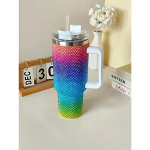 40oz Double Wall Insulated Tumbler With Bling Rhinestone, Stainless Steel Travel Mug With Lid, Outdoor Camping, Bridesmaid Gift, Halloween, Christmas