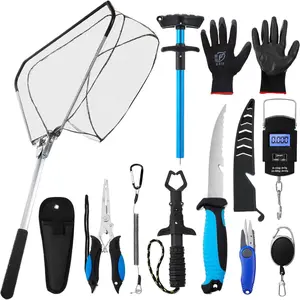 10 Pcs Fishing Tool Kit, Fishing Pliers with Lanyard & Sheath, Landing Net Fish Gripper Fillet Knife Full Set Fishing Accessories, Ideal Gift for Men Dad Fishing stuff