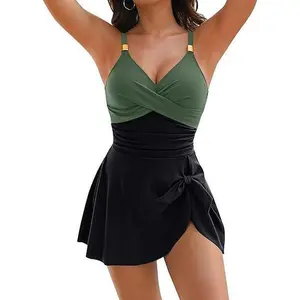 Women's Quick-Dry Slim-Fit One-Piece Bikini Swim Dress, Women's One-Piece Swimsuit Dress, Crop Swim Dress, Conservative Swimsuit, Full-Coverage Swim Dress, Spaghetti Strap Swimsuit, Stylish Beachwear