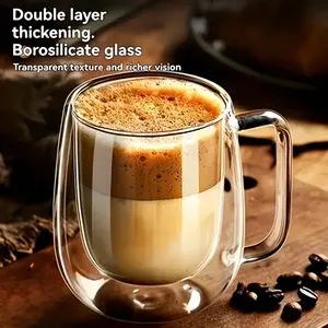 High Borosilicate Dual-Layer, Double Wall Glass, Home Use, Transparent Insulated Water Mug with Handle, Large Capacity, Ideal for Coffee Tea Ice Smoothie