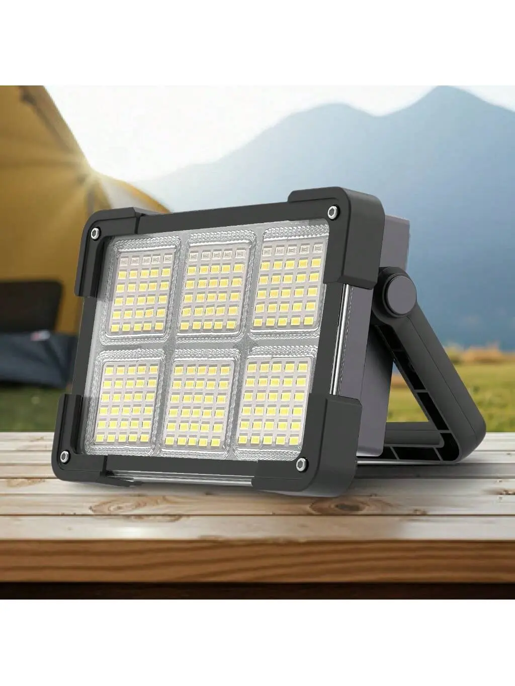Portable 144-LED Rechargeable Powerful Flashlight, USB-Solar Dual Charging, 5-Gear Adjustment, Long Battery Life, Magnetic Hook, for Camping, Emergency Use, Portable Flashlights, Rechargeable Powerful Flashlights