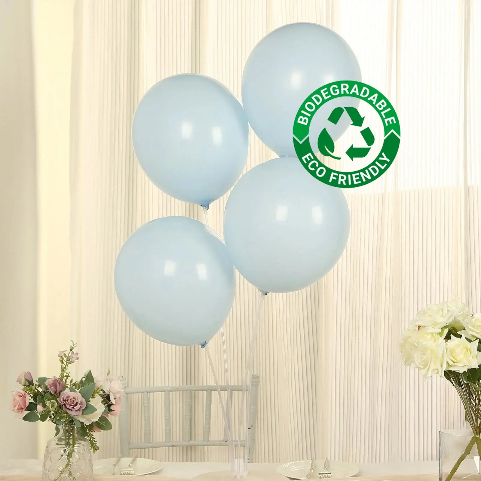 50-Pack 12" Matte Pastel Ice Blue Thick Biodegradable Latex Balloons, Round Eco-Friendly Party Supplies for Balloon Arch Backdrop, Birthday Party